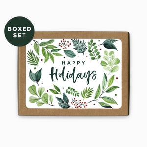 Tarjeta de felicitación de follaje de felices fiestas / Juego en caja de 6 / Tarjeta de Navidad moderna / Tarjeta de vacaciones moderna / Tarjeta de felicitación de Navidad