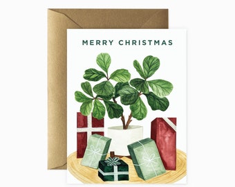 Christmas Fiddle Greeting Card | Plant Lady Christmas Card | Plant Lover Holiday Card | Holiday Card | Merry Christmas Greeting Card