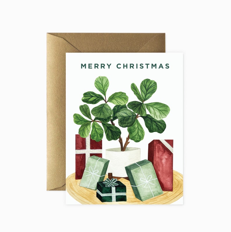 Christmas Fiddle Greeting Card Plant Lady Christmas Card Plant Lover Holiday Card Holiday Card Merry Christmas Greeting Card image 1