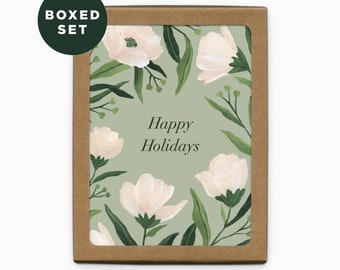 BOXED SET Holiday Floral Christmas Card | Modern Holiday Card | Christmas Greeting Card | Floral Holiday Card | Set of 6 Cards
