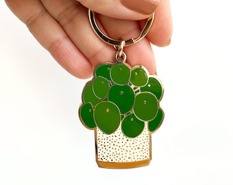 Pilea Plant Enamel Keychain | Cute Plant Keychain | Planter Keychain | Key Fob | Key Ring | Gift for Her | Plant Lady Accessory | Gardener