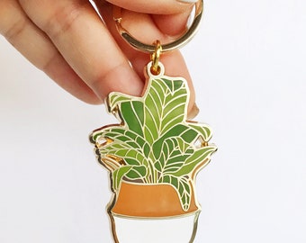 Banana Leaf Enamel Keychain | Cute Plant Keychain | Woven Basket Planter Keychain | Key Fob | Key Ring | Gift for Her | Plant Lady Accessory