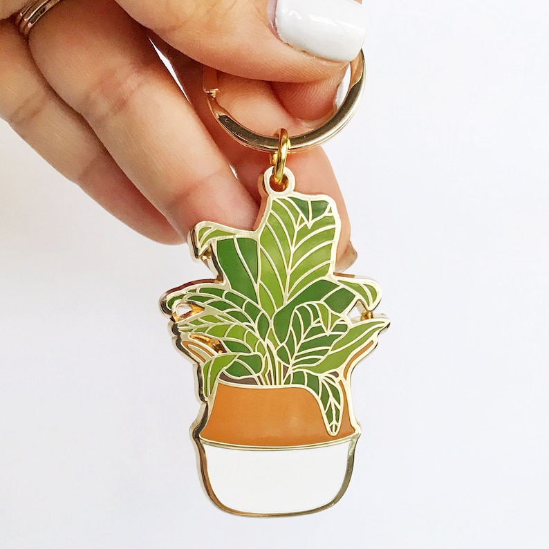 Banana Leaf Enamel Keychain Cute Plant Keychain Woven Basket Planter Keychain Key Fob Key Ring Gift for Her Plant Lady Accessory image 1