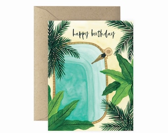 Tropical Pool Birthday Greeting Card | Happy Birthday Card | Plant Lover Greeting Card | Plant Lady Card | Plant Card | Plant Lover