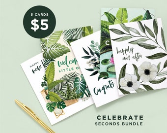 5 for 5 Celebrate Greeting Cards  |  Mystery 5 Pack Greeting Cards  |  Seconds Sale Grab Bag Cards  |  Slightly Imperfect Card Bundle