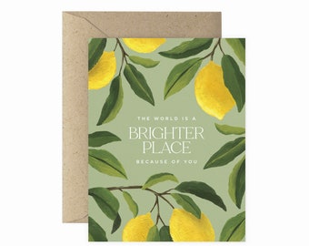 Lemons Brighter Place Greeting Card | Everyday Greeting Card | Plant Lover Greeting Card | Plant Lady Card | Plant Card | Plant Lover