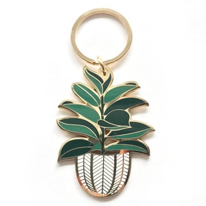 Rubber Tree Enamel Keychain Cute Plant Keychain Planter Keychain Key Fob Key Ring Gift for Her Plant Lady Accessory Gardener image 2