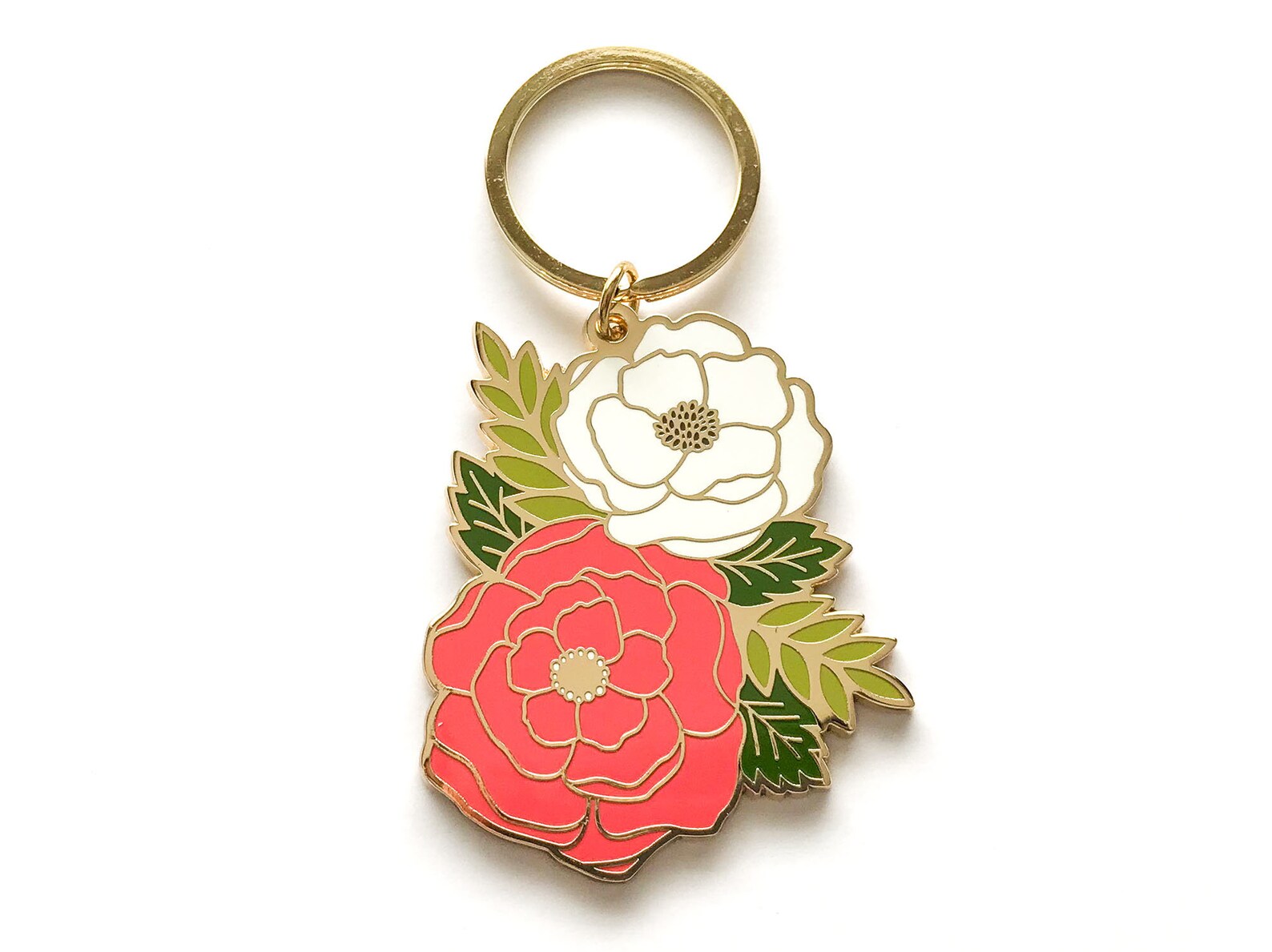 Irene Floral Enamel Keychain Cute Flower Keychain Peony Etsy