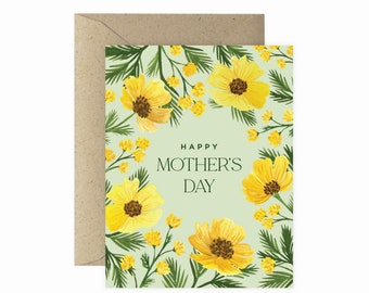 Yellow Floral Mother's Day Greeting Card | Mother's Day Card | I Love You Mom Card | Hand Painted Card | Modern Brush Card