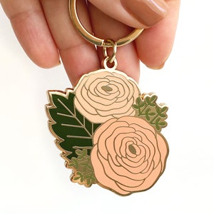 Michelle Ranunculus Enamel Keychain | Cute Flower Keychain | Plant Keychain | Key Ring | Key Fob | Gift for Gardener | Keychains