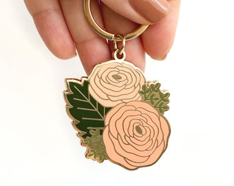 Michelle Ranunculus Flower 18k Gold Plated Keychain