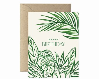 Brush Tropical Happy Birthday | Happy Birthday Card | Plant Lover Card | Plant Lady Card | Plant Card | Plant Lover | Tropical Birthday Card
