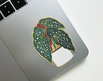 Metallic Begonia Plant Sticker | Weatherproof Laptop Decal