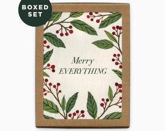 BOXED SET Winter Berry Merry Everything Card | Modern Christmas Card | Modern Holiday Card | Christmas Greeting Card | Set of 6 Cards