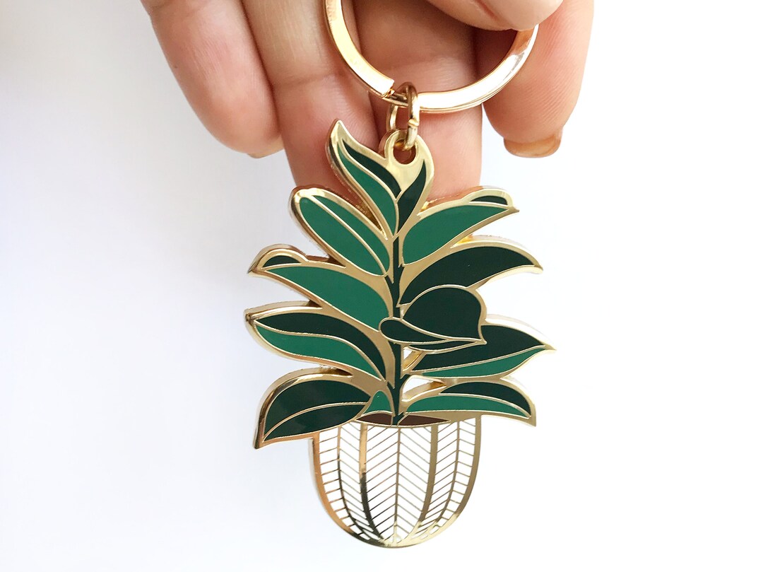 Rubber Tree Enamel Keychain Cute Plant Keychain Planter Etsy