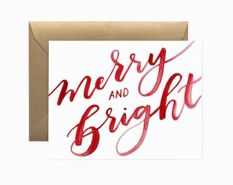 Merry and Bright Holiday Greeting Card | Modern Christmas Card | Modern Holiday Card | Watercolor Greeting Card | Christmas Greeting Card