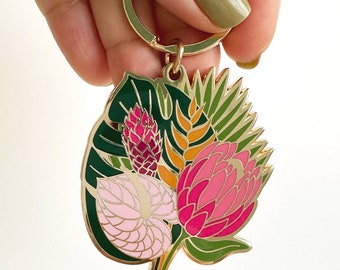 Celeste Tropical Bouquet Flower Keychain | Cute Flower Keychain | Plant Keychain | Key Ring | Key Fob | Gift for Gardener | Keychains