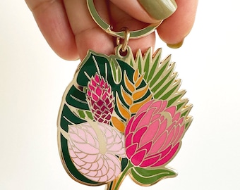 Celeste Tropical Bouquet Flower 18k Gold Plated Keychain