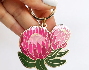 Ofelia Protea Enamel Keychain | Cute Flower Keychain | Protea Keychain | Plant Keychain | Key Ring | Key Fob | Gift for Gardener | Keychains