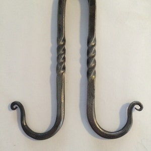 Double pot rack hook, wrought iron pot rack hook
