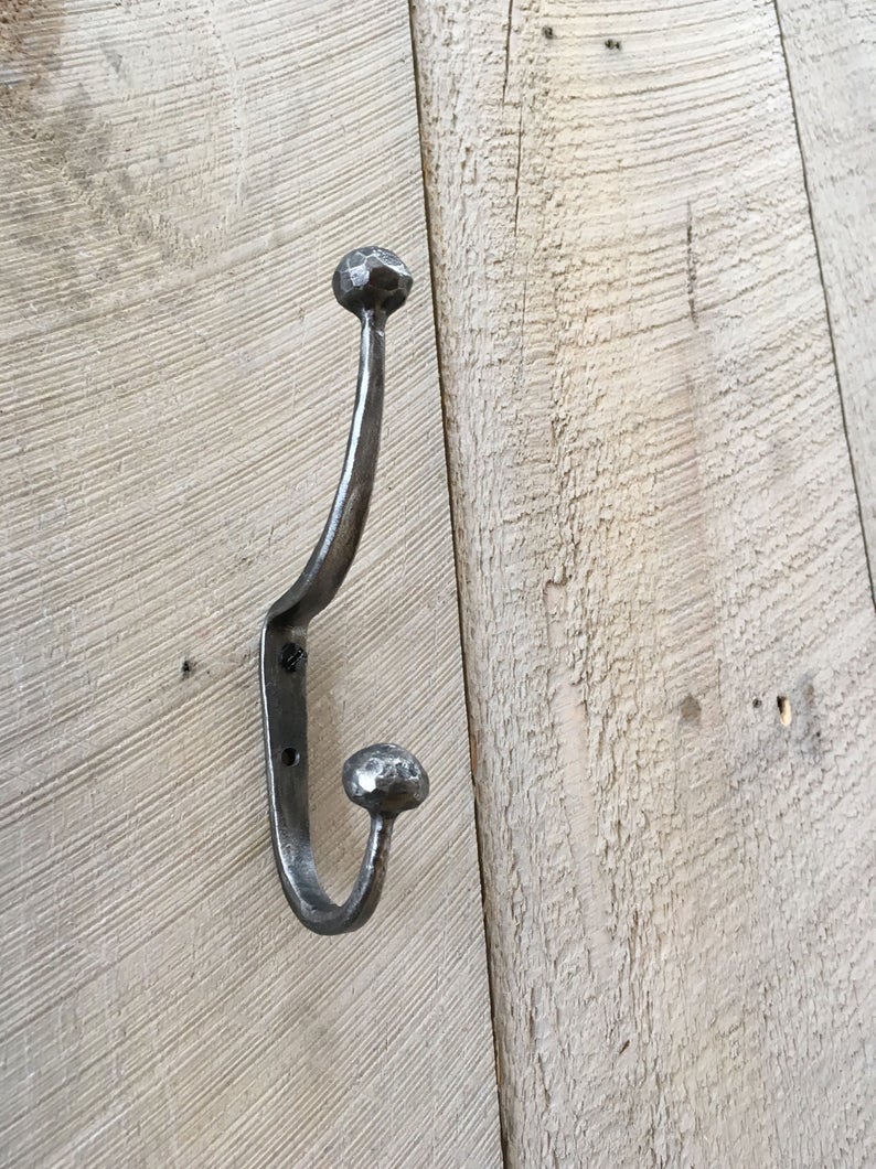 Forged iron double coat hook, wall hooks, hook for mudroom, cubbie hook, towel hook, hook rack, wrought iron hooks image 3