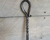 Oversized Fire poker, double twist wrought iron fire pit tool, hearth tools, fire tools, wood stove fire poker