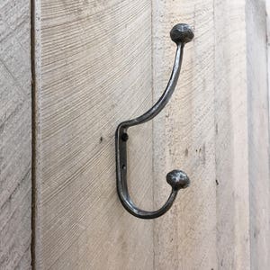 Forged iron double coat hook, wall hooks, hook for mudroom, cubbie hook, towel hook, hook rack, wrought iron hooks image 1