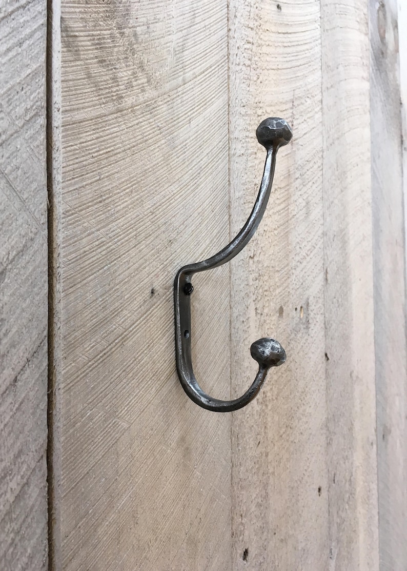 Forged iron double coat hook, wall hooks, hook for mudroom, cubbie hook, towel hook, hook rack, wrought iron hooks image 1