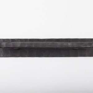 May include: A black metal door pull with a rectangular plate and a hammered finish.