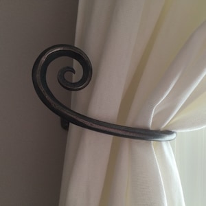 Wrought iron curtain tie back with scroll design, Metal curtain hold backs, handmade iron scroll curtain hooks, window accessories