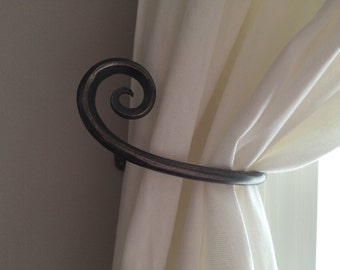 Wrought iron curtain tie back with scroll design, Metal curtain hold backs, handmade iron scroll curtain hooks, window accessories