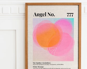 Aura Poster Gradient Angel Number Poster 777, positieve affirmaties citaten, Trendy Spirituele Aura Energie Gradient Wall Art PRINTBARE AP048
