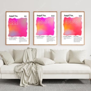 Angel Number Set 111, 222, 333, Gradient Aura Energy Poster, Pink Affirmation Poster, Trendy Dorm Spiritual Wall Art, PRINTABLE Art AP080