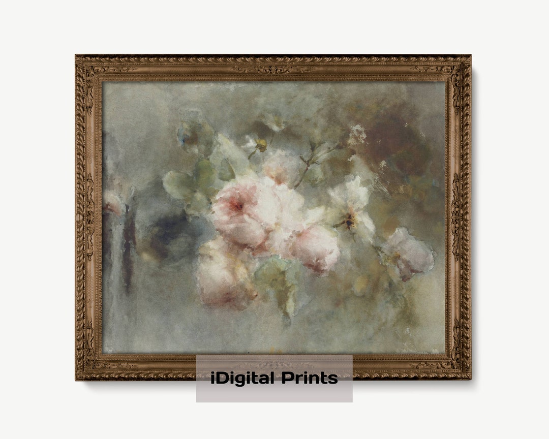 Vintage Flower Print, Cottage Wall Art Decor, Rose Art Print, Pink ...