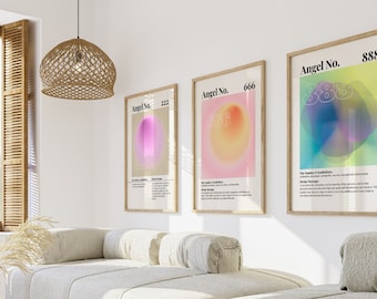 Aura Poster Print Gradient Angel Number SET OF 3, Spiritual Wall Art, Aesthetic Trendy Wall Art, Digital Download, AP058
