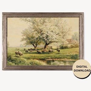 Country Scene Painting, cottage landscape painting, Countryside Farmhouse Original Art Downloadable, L046
