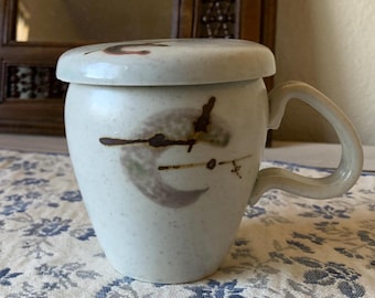 Hand-Painted Speckled Stoneware Tea Mug with Lid & Infuser – Minimalist Zen Brewer
