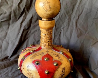 Vintage Italian Tooled Leather Wine Decanter - Dante Florence Mid Century Barware