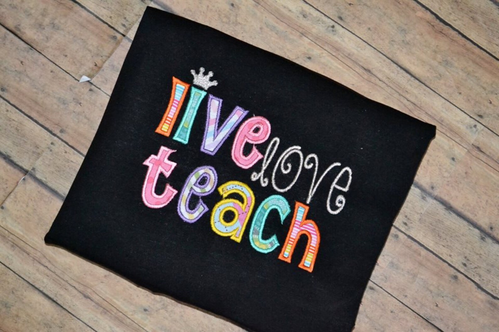 School Teacher Embroidery Applique Design Live Love Teach Etsy