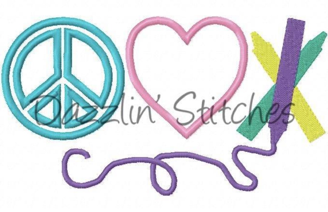 Girl Embroidery Applique Design Kindergarten School Peace Love Etsy