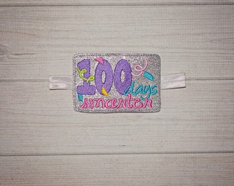 100 Days of School Headband Enhancer Embroidery Design Digital Instant Download 4x4