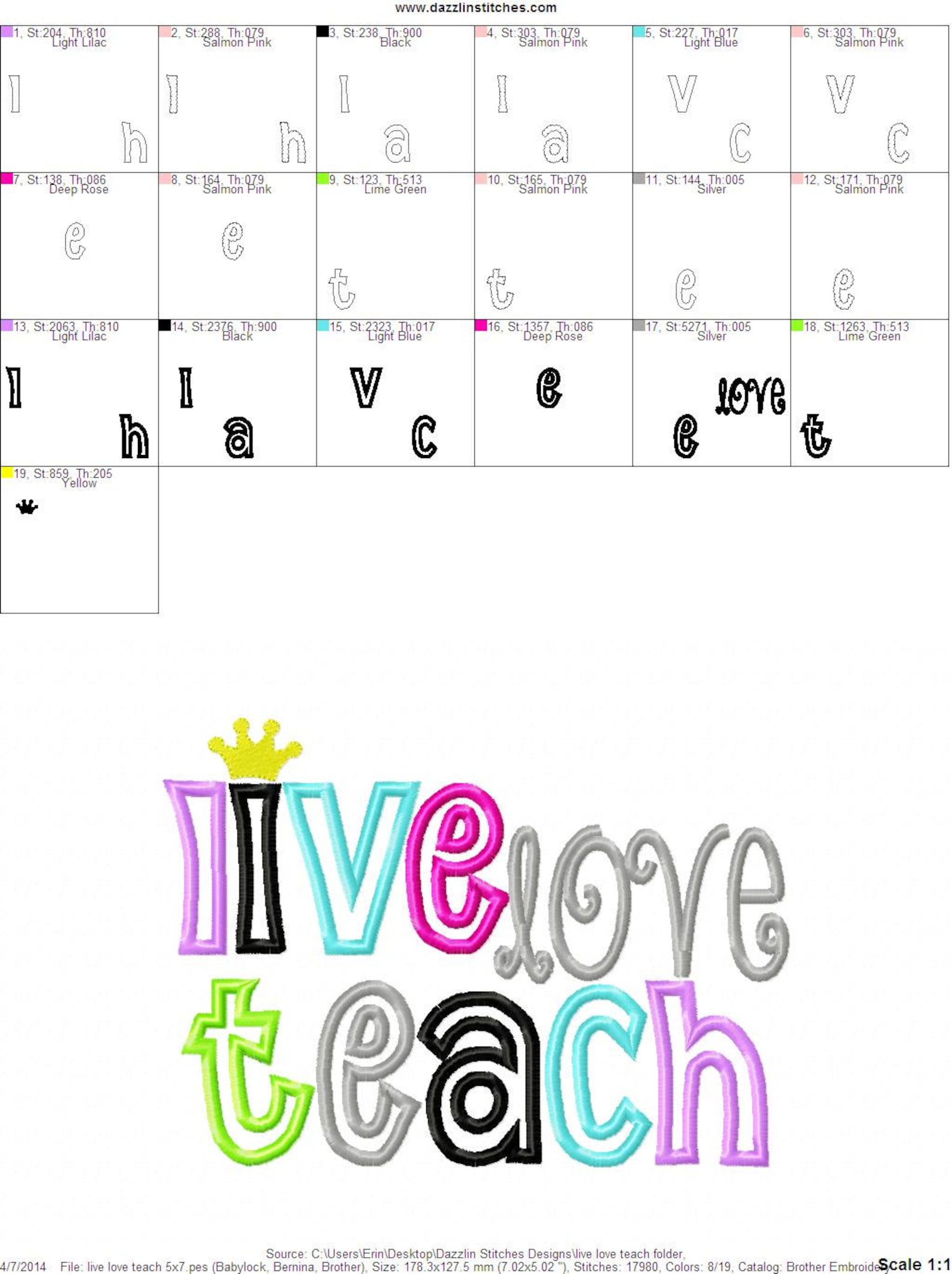 School Teacher Embroidery Applique Design Live Love Teach Etsy