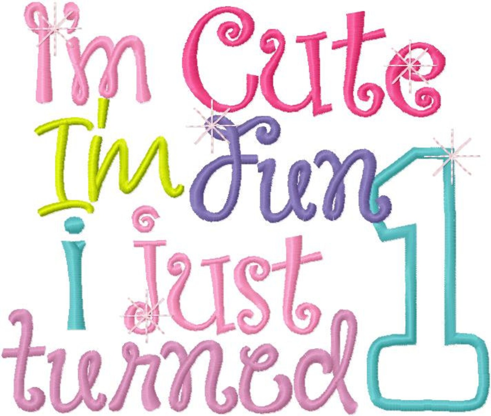 1st Birthday Girl Embroidery Applique Design I'm Cute Etsy