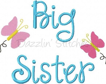 New Sibling Set Sister Embroidery Design Big Sister  Butterflies Embroidery Design Digital Instant Download 4x4, 5x7 and 6x10