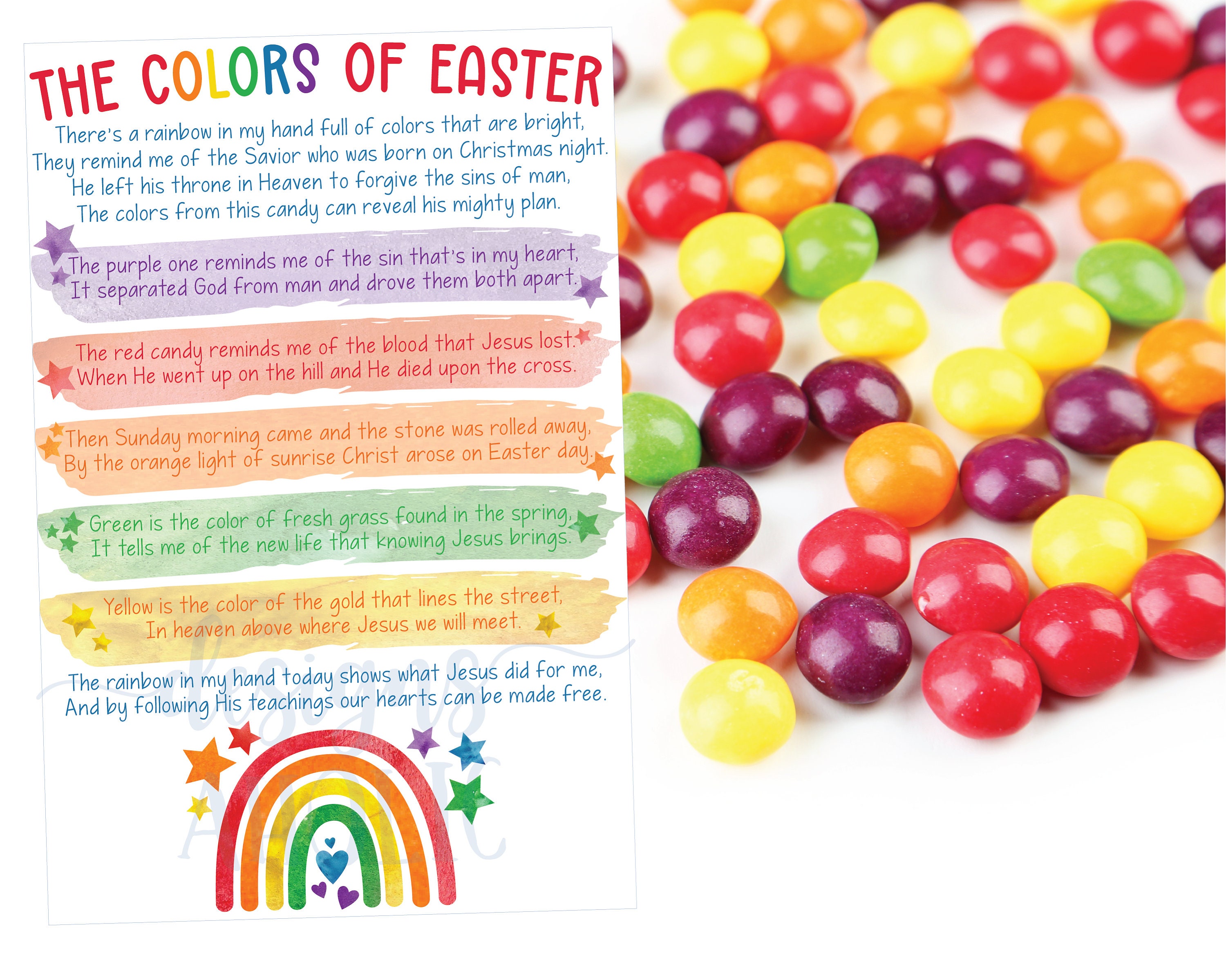 Etiqueta de regalo de regalo de Pascua - Colores de la etiqueta de regalo de Pascua - Arco iris imprimible - Bolos Pascua imprimible - Dulces de Pascua imprimible - Cristo Pascua