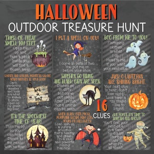 Outdoor Halloween Treasure Hunt Clues - Halloween Scavenger Hunt Clues - Halloween Printables - Halloween Party Game Kids Halloween Activity