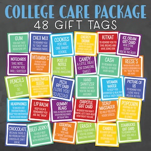 Imprimibles de etiquetas de regalo del paquete de atención universitaria - Etiquetas de regalo del kit de supervivencia universitaria - Kit de supervivencia para estudiantes universitarios - Paquete de atención para estudiantes universitarios
