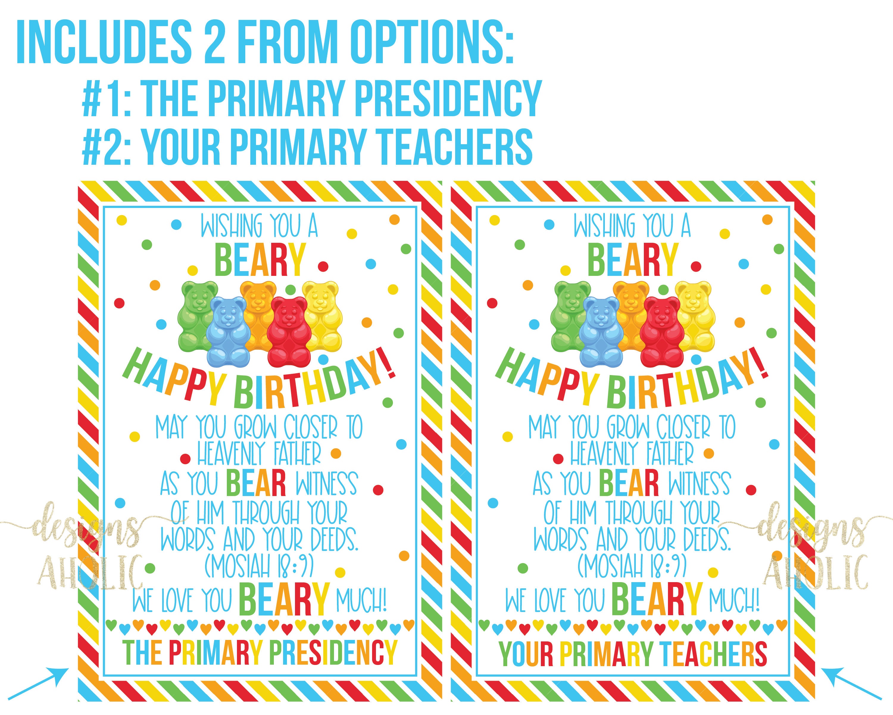 Primary Birthday Gift Tag Gummy Bears Primary Birthday Gift Etsy