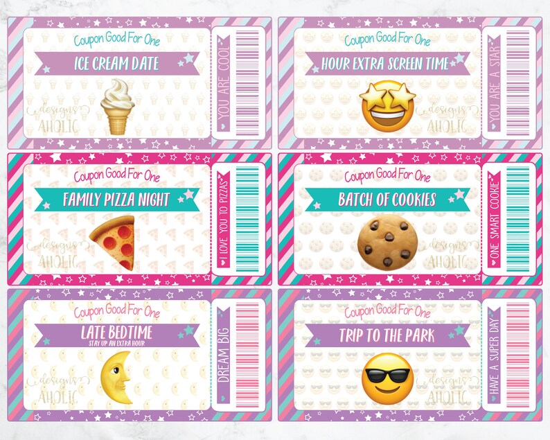 printable emoji reward coupons for kids kid reward coupons etsy