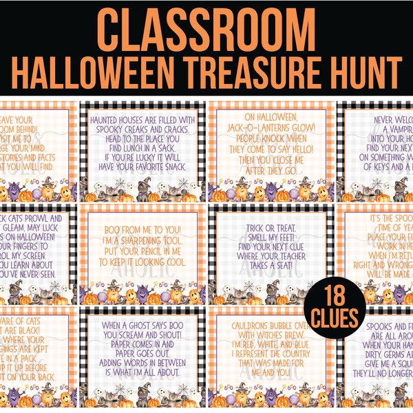 Classroom Halloween Treasure Hunt - School Halloween Treasure Hunt - Classroom Halloween Scavenger Hunt - School Class Halloween Party Game